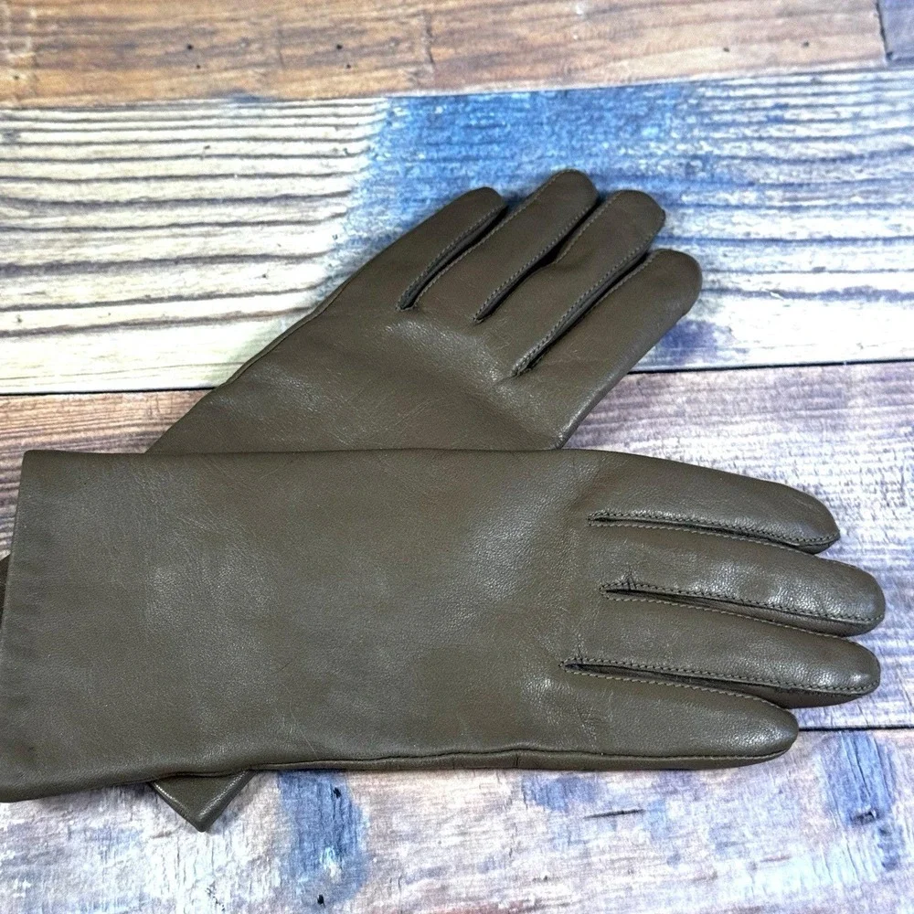 Vintage Aris 115  Brown Leather Gloves Polyester‎ Lined Size 6.5 to Wrist 1960s